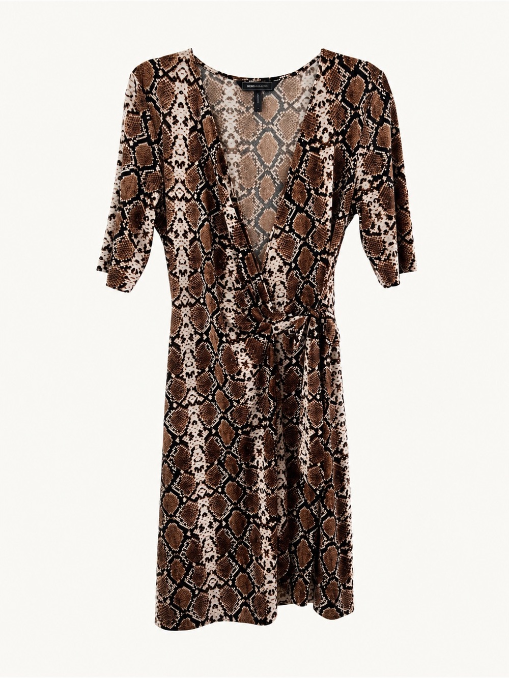 BCBGMaxAzria Brown Snakeskin Wrap Midi Dress